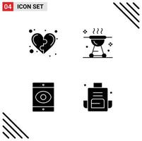 4 Universal Solid Glyphs Set for Web and Mobile Applications development meat heart bbq spy Editable Vector Design Elements