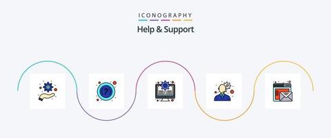 la línea de ayuda y soporte llenó el paquete de iconos planos 5 que incluye . correo. sistema. correo electrónico. gestión vector