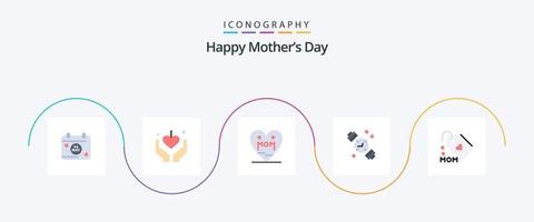 feliz día de la madre paquete de iconos planos 5 que incluye a la madre. amar. amar. etiqueta. reloj de mano vector