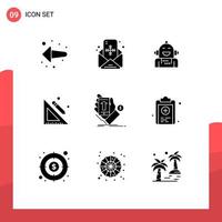 Pack of 9 Modern Solid Glyphs Signs and Symbols for Web Print Media such as hand pencil artificial school education Editable Vector Design Elements