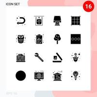 Pack of 16 Modern Solid Glyphs Signs and Symbols for Web Print Media such as science chemistry cd rom food onion ring Editable Vector Design Elements