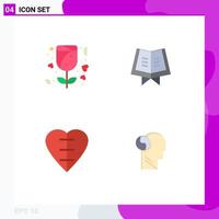 Pack of 4 Modern Flat Icons Signs and Symbols for Web Print Media such as gift medical sign book heart brian Editable Vector Design Elements