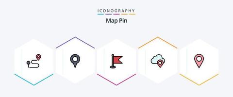 Map Pin 25 FilledLine icon pack including marker. marker. flag. pin. cloud vector