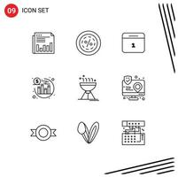 Set of 9 Commercial Outlines pack for investment month e date shopping Editable Vector Design Elements