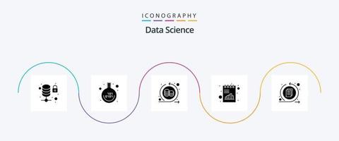 Data Science Glyph 5 Icon Pack Including arrows. graph. circle. document. book vector