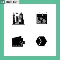 Solid Glyph Pack of 4 Universal Symbols of architecture money palace shopping wallet Editable Vector Design Elements