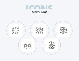 mardi gras line icon pack 5 diseño de iconos. teatro. tarta. patrón. luna. premio vector