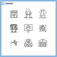 grupo de símbolos de iconos universales de 9 contornos modernos de elementos de diseño de vectores editables de anuncios de carteles de química de escritorio