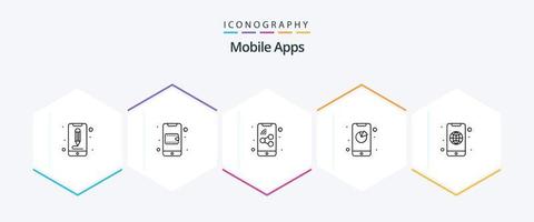 Mobile Apps 25 Line icon pack including application. app. wallet. interaction. analytics vector