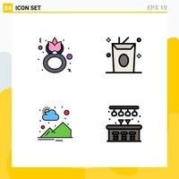 Mobile Interface Filledline Flat Color Set of 4 Pictograms of day countryside women drinks sun Editable Vector Design Elements