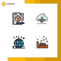 4 Thematic Vector Filledline Flat Colors and Editable Symbols of file event technology cloud ornaments Editable Vector Design Elements