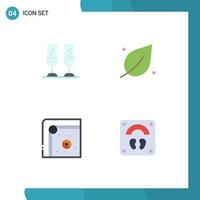 Editable Vector Line Pack of 4 Simple Flat Icons of celebration fun toasting nature play Editable Vector Design Elements