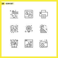 Modern Set of 9 Outlines and symbols such as seo idea printer lamps balls Editable Vector Design Elements