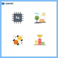 Mobile Interface Flat Icon Set of 4 Pictograms of chip sun gadget camping christmas Editable Vector Design Elements