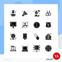 16 iconos creativos, signos y símbolos modernos de ancho, altura, grano, cuidado de la salud, anillo, elementos de diseño vectorial editables vector