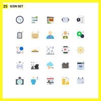 Mobile Interface Flat Color Set of 25 Pictograms of human eye open income property Editable Vector Design Elements