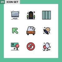 Group of 9 Modern Filledline Flat Colors Set for off disabled property car up Editable Vector Design Elements