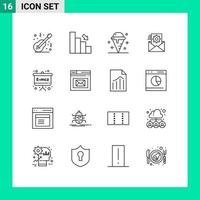 Pack of 16 creative Outlines of data management data down sweet ice Editable Vector Design Elements