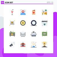 Flat Color Pack of 16 Universal Symbols of video laptop card workplace desk Editable Pack of Creative Vector Design Elements