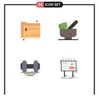 Universal Icon Symbols Group of 4 Modern Flat Icons of folder dumbbell documents relaxation gym Editable Vector Design Elements