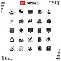 Mobile Interface Solid Glyph Set of 25 Pictograms of marketing growth coding sticky location Editable Vector Design Elements