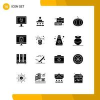 Modern Set of 16 Solid Glyphs Pictograph of shopping online bag computer vegetable Editable Vector Design Elements