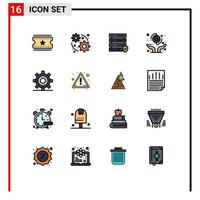 Pack of 16 Modern Flat Color Filled Lines Signs and Symbols for Web Print Media such as gear design server coding insurance Editable Creative Vector Design Elements