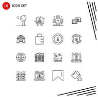 Modern Set of 16 Outlines Pictograph of strategy chess form popup bubble Editable Vector Design Elements