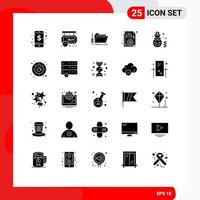 Pack of 25 Modern Solid Glyphs Signs and Symbols for Web Print Media such as options file timer document resource Editable Vector Design Elements