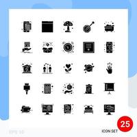 Group of 25 Modern Solid Glyphs Set for child baby mushroom sound instrument Editable Vector Design Elements