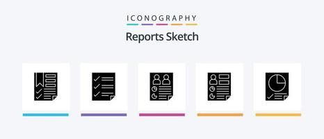 Reports Sketch Glyph 5 Icon Pack Including document. analytics. page. users. paper. Creative Icons Design vector