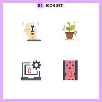 Pack of 4 Modern Flat Icons Signs and Symbols for Web Print Media such as creative code idea grown develop Editable Vector Design Elements