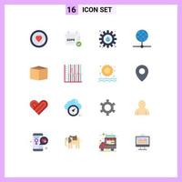 Pack of 16 Modern Flat Colors Signs and Symbols for Web Print Media such as cargo network gear global connect Editable Pack of Creative Vector Design Elements