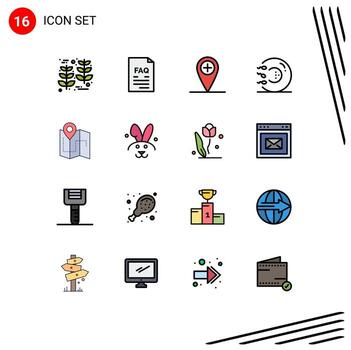 16 Universal Flat Color Filled Lines Set for Web and Mobile Applications map health support form sperm Editable Creative Vector Design Elements