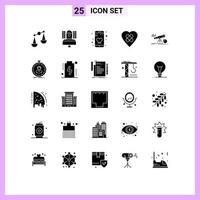 25 Thematic Vector Solid Glyphs and Editable Symbols of market finance app analytics heart Editable Vector Design Elements