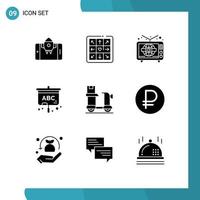 Universal Icon Symbols Group of 9 Modern Solid Glyphs of logistic box television bike screen Editable Vector Design Elements