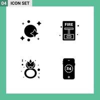 Modern Set of 4 Solid Glyphs Pictograph of astronomy day space escape flower Editable Vector Design Elements