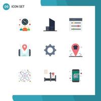 Pictogram Set of 9 Simple Flat Colors of cog location security mobile user Editable Vector Design Elements