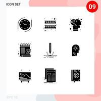 Mobile Interface Solid Glyph Set of 9 Pictograms of design ok emotion mark checklist Editable Vector Design Elements