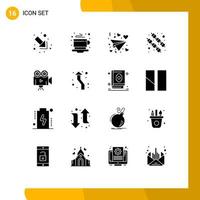 16 Universal Solid Glyphs Set for Web and Mobile Applications arrow projector love film camera sweet Editable Vector Design Elements