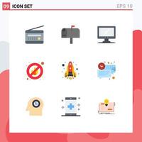 9 User Interface Flat Color Pack of modern Signs and Symbols of rocket place computer no pc Editable Vector Design Elements