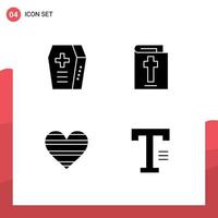 4 Solid Glyph concept for Websites Mobile and Apps coffin favorite bible heart type Editable Vector Design Elements