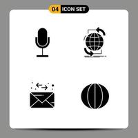 Universal Solid Glyph Signs Symbols of audio web microphone global mail Editable Vector Design Elements