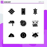 Pictogram Set of 9 Simple Solid Glyphs of budget box auto mail box letter box Editable Vector Design Elements