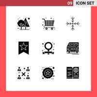 Modern Set of 9 Solid Glyphs and symbols such as bus feminism snowflake campaign star Editable Vector Design Elements