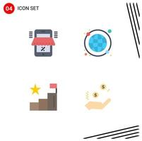 Mobile Interface Flat Icon Set of 4 Pictograms of mobile analysis marketplace globe graph Editable Vector Design Elements