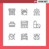 9 Universal Outline Signs Symbols of graphic set engine cleaning configuration Editable Vector Design Elements