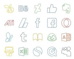 Paquete de 20 íconos de redes sociales que incluye compartir diapositivas simples Facebook Microsoft Access iBooks vector