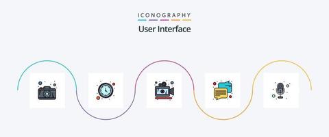 paquete de iconos de 5 planos llenos de línea de interfaz de usuario que incluye . voz. película. grabación. mensaje vector