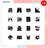 Paquete de glifos sólidos de 16 interfaces de usuario de signos y símbolos modernos de elementos de diseño de vectores editables de la barra de gráficos de anuncios de vinos